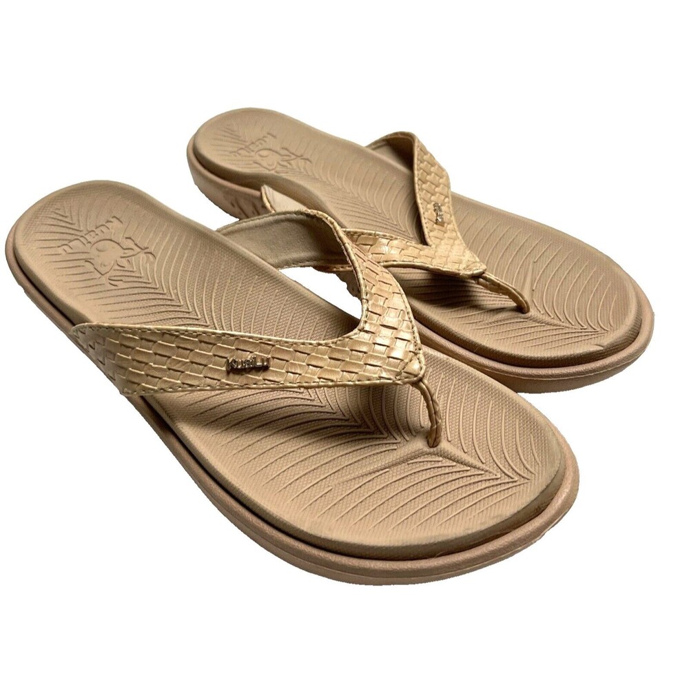 Kuailu Yoga Mat Brown Sandals Flip Flops Thongs Weaved Strap Womens Size 42